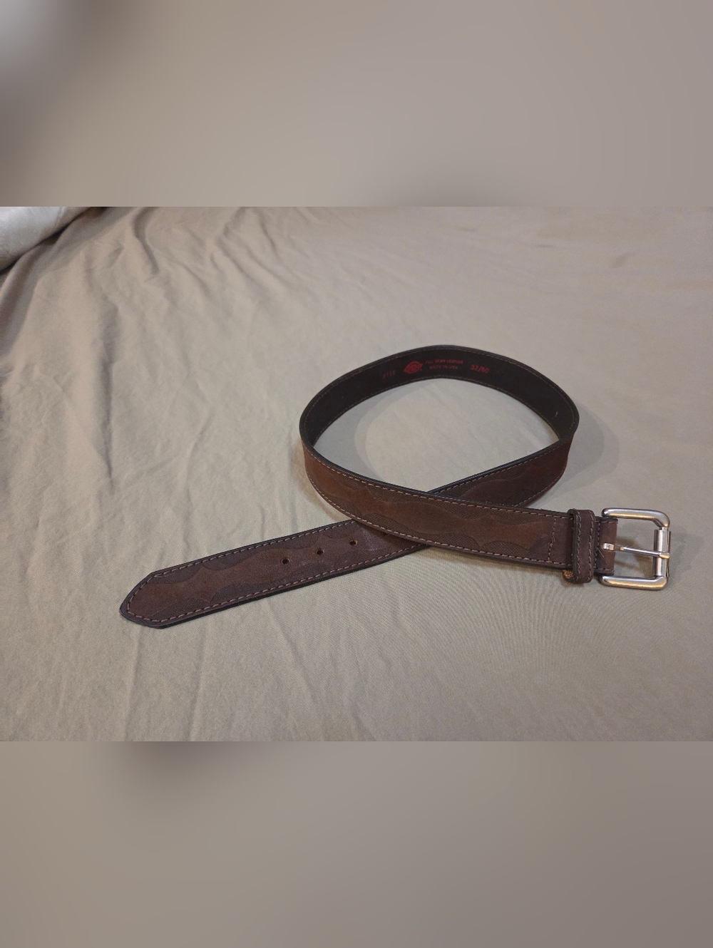 Dickies Brown Leather Belt with Polished Silver Buckle